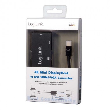 Logilink CV0110 - Conversor Mini DisplayPort 1.2 Macho a HDMI-DVI-VGA