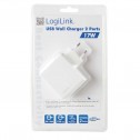Logilink PA0094 - Cargador USB de pared de 2 puertos, 17W, Blanco
