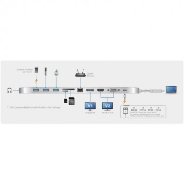 Aten UH3234 - Docking Station Multi Puertos USB-C con pasarela de Alimentacion