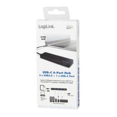 Logilink UA0311 - Hub USB-C 3.1 de 3 puertos USB 3.0 tipo A y 1 USB-C , Negro