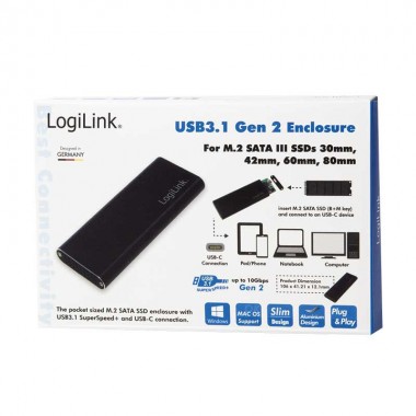 Logilink UA0314 - Caja externa, M.2 (NGFF)SATA, USB 3.1 Gen2 | Marlex Conexion