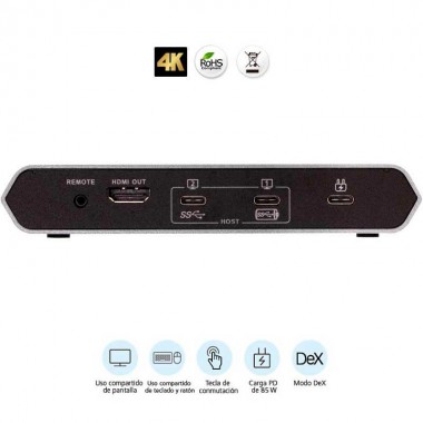 Aten UC3310 - Conmutador KVM 4K HDMI USB-C de 2 puertos con pasarela de alimentación