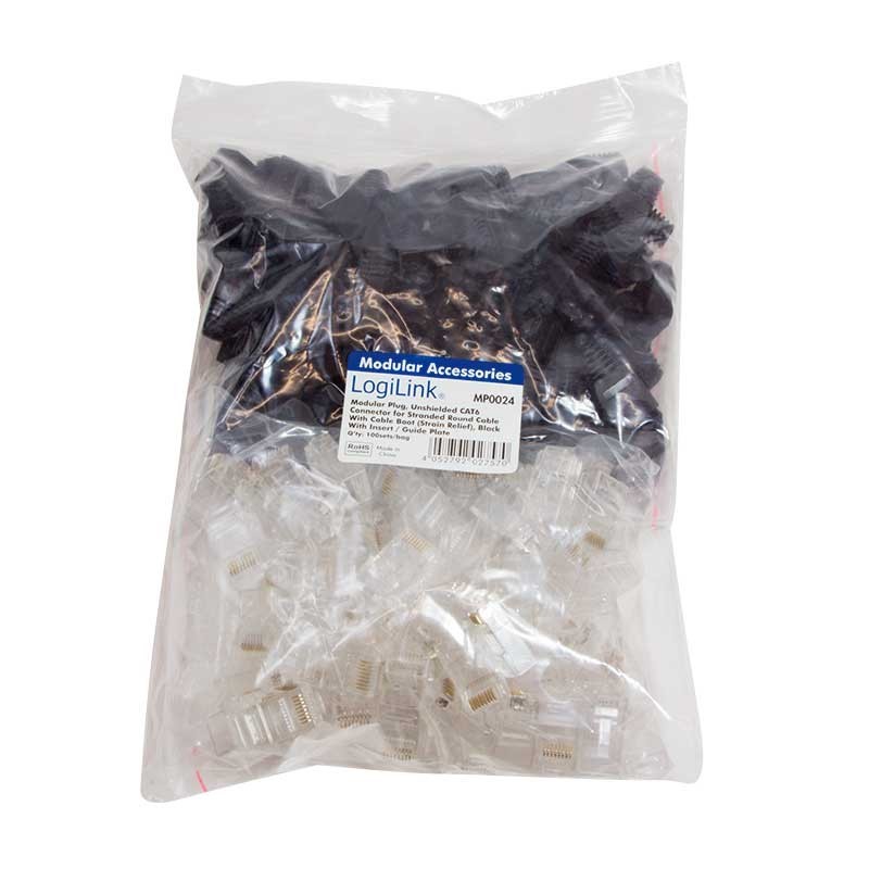 LogiLink MP0022 Connettore RJ45 CAT 6, schermato MP0022 Spina dritta Poli: 8P8C Nero 100 pz