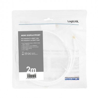 Logilink CV0123 - 2m Cable Mini DisplayPort 1.2 a HDMI, Blanco | Marlex Conexion