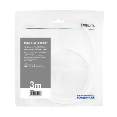 Logilink CV0124 - 3m Cable Mini DisplayPort  1.2 a HDMI, Blanco | Marlex Conexion