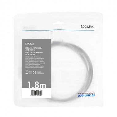 Logilink UA0329 - 1.8 m Cable USB 3.2 (Gen 1) tipo C Macho a HDMI 4K/60Hz