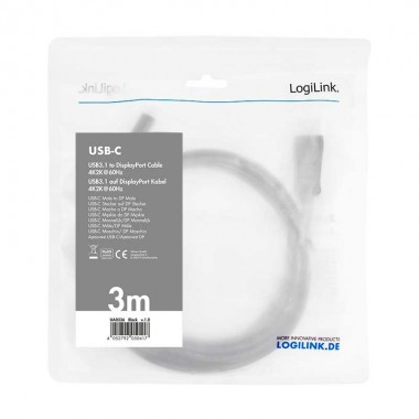 Logilink UA0336 - 3 m Cable USB 3.2 (Gen 1) tipo C Macho a DisplayPort 1.2, Negro