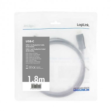 Logilink UA0335 - 1.8 m Cable USB 3.2 (Gen 1) tipo C Macho a DisplayPort 1.2, Negro