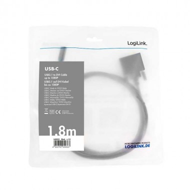 Logilink UA0331 - 1.8 m Cable USB 3.2 (Gen 1) tipo C Macho a DVI, Negro