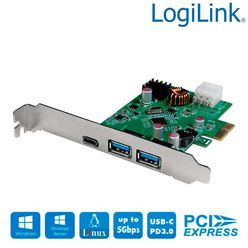 LogiLink PC0089 Carte PCI-Express USB 3.2 Gen 2 x 1 USB-A & USB-C PD 