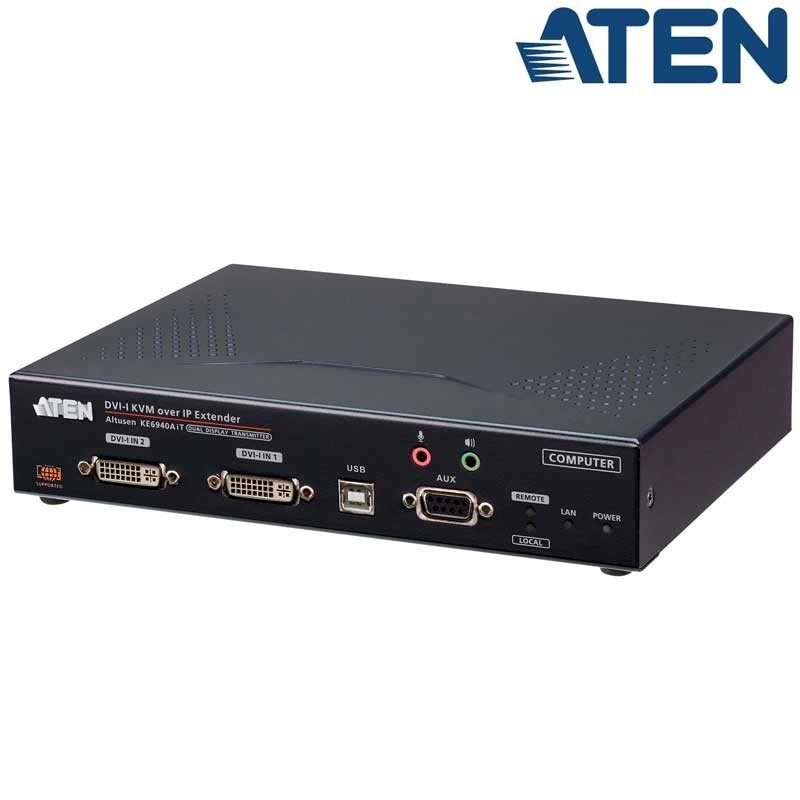 Aten KE6940AiT - Transmisor KVM USB-DVI-I doble pantalla, Audio y RS232 sobre LAN y acceso a Internet