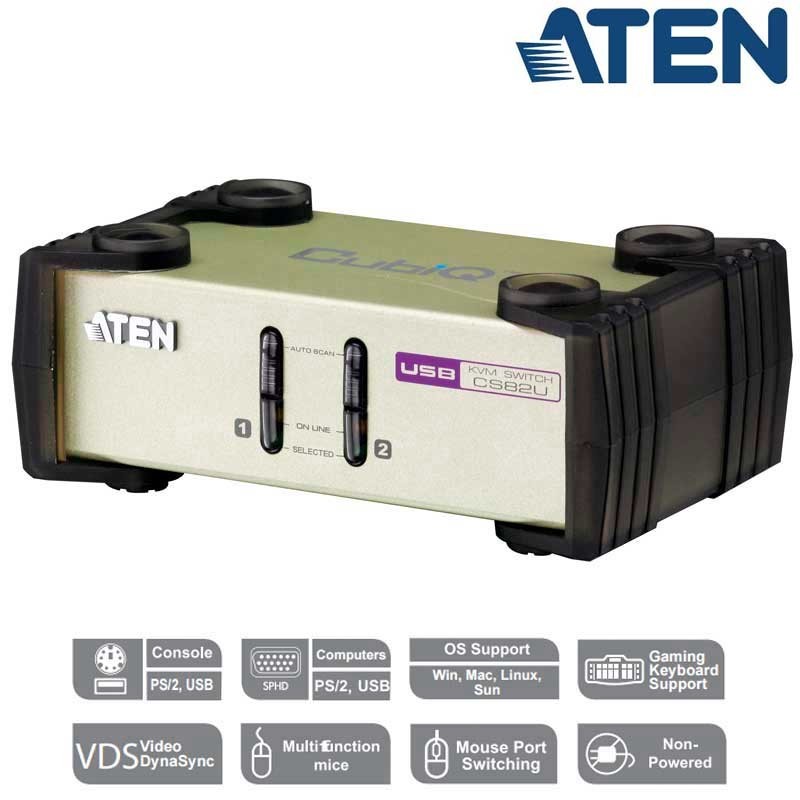 Aten CS82U - Conmutador KVM de 2 Puertos USB PS/2 VGA