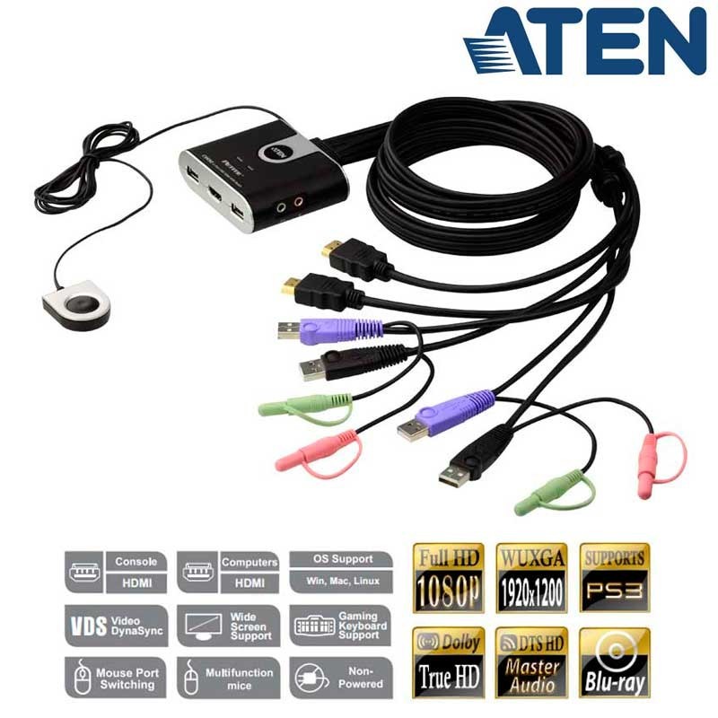 Aten CS692 - Conmutador KVM de 2 Puertos USB HDMI con Audio