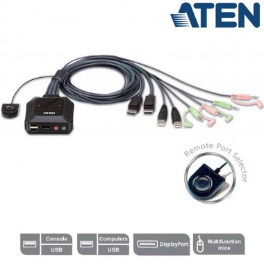 Aten CS22DP - KVM de 2 Puertos USB Display Port | Marlex Conexion