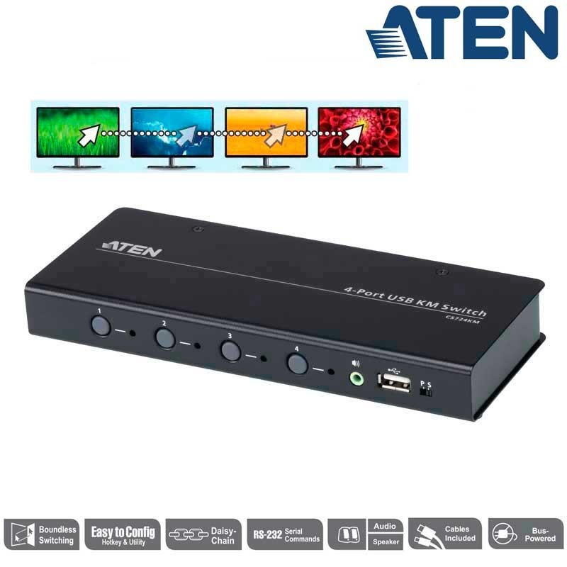 Aten CS724KM - Conmutador KM USB sin límites de 4 puertos | Marlex Conexion