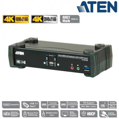 Aten CS1922M - KVM de 2 Puertos MST USB 3.0 DisplayPort 1.2, 4K