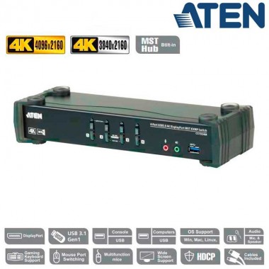 Aten CS1924M - KVM de 4 Puertos MST USB 3.0 DisplayPort 1.2, 4K