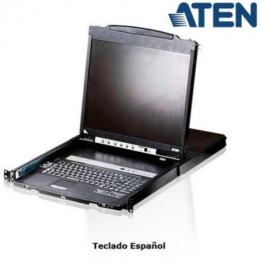 KVM LCD 19" de 8 puertos, USB Perif , Dual Rail para Rack 19'' Teclado Español Aten CL5808N