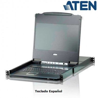KVM LCD DVI 17.3'' de 8 puertos con un solo raíl para Rack 19'' Teclado Español Aten CL6708MW