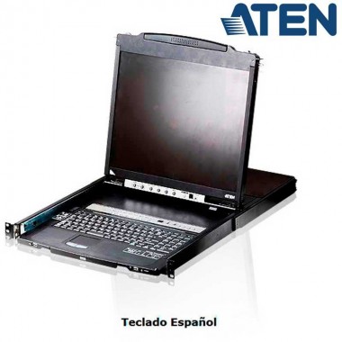KVM LCD 19" de 16 puertos, USB Perif , Dual Rail para Rack 19'' Teclado Español Aten CL5816N