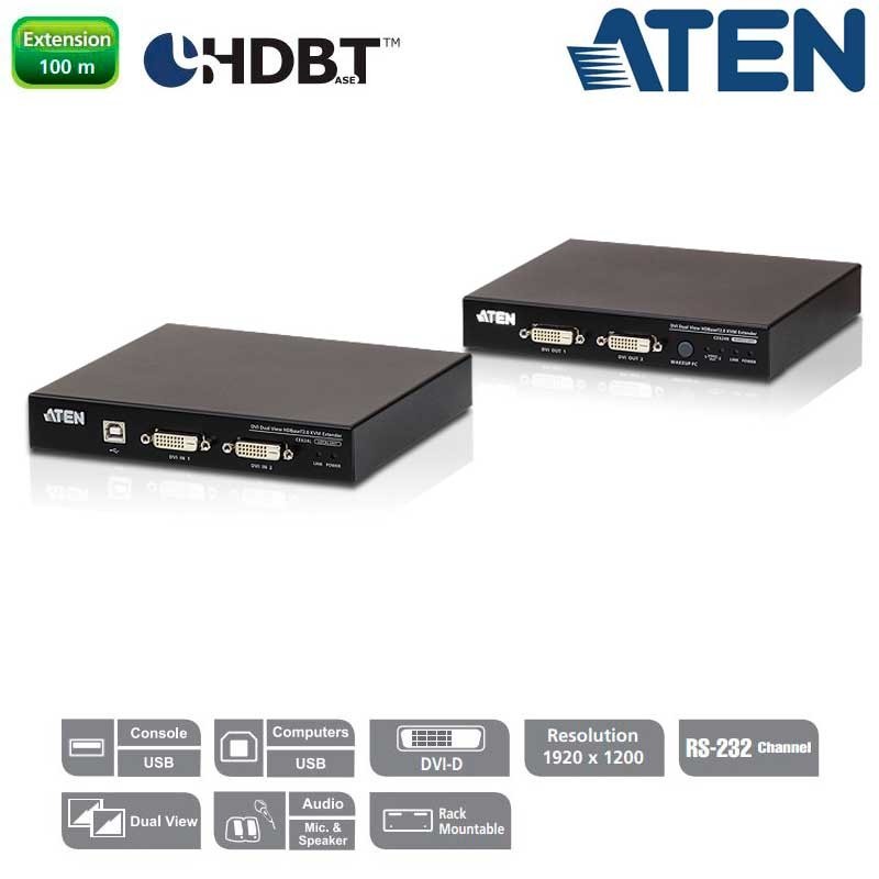 Aten CE624 - Extensor de KVM USB DVI doble pantalla HDBaseT™ 2.0