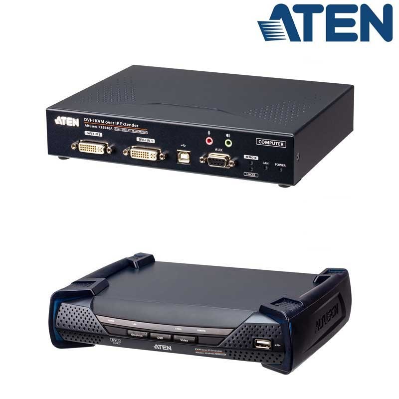 Aten KE6940AR - Receptor KVM USB-DVI doble pantalla, Audio sobre LAN