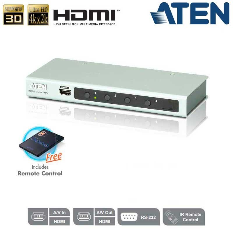 Commutateur HDMI 4K 4 Entrées/1 RS232 - VS481B - Commutateur Aten