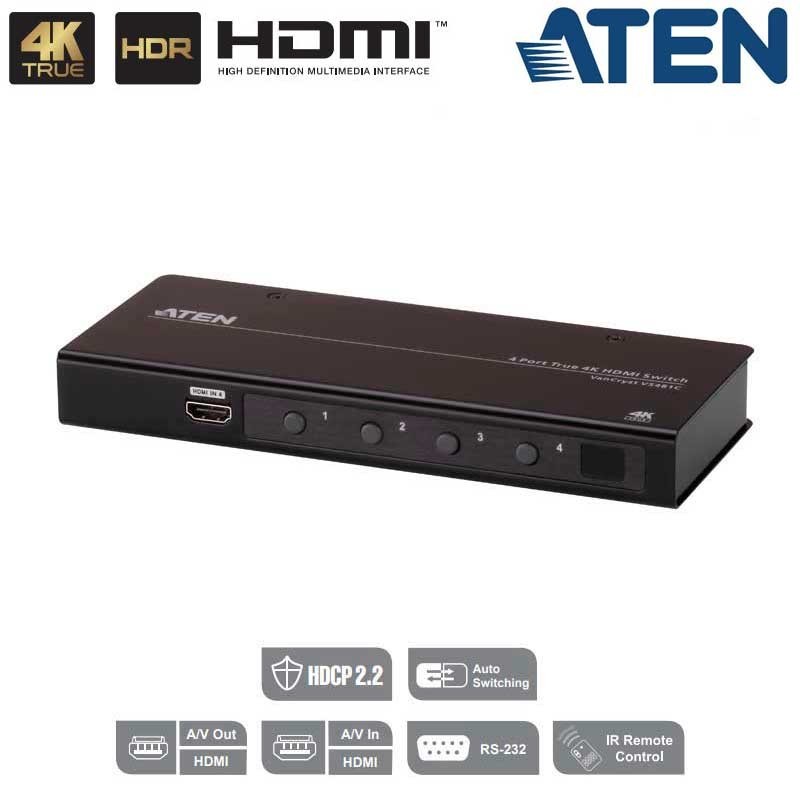 Aten VS481C - Conmutador HDMI 4K True de 4 puertos con RS232