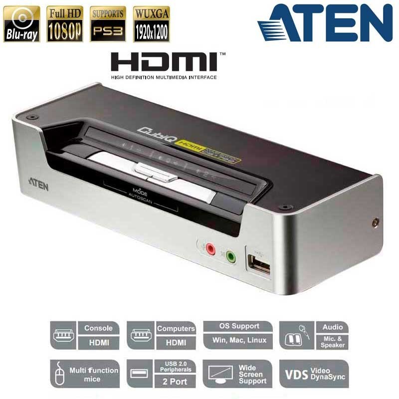 KVM de 2 Puertos USB HDMI con Audio y Hub USB 2.0 Aten CS1792