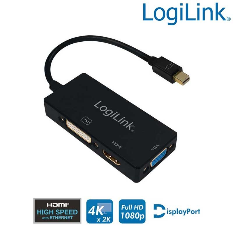 Logilink CV0110 - Conversor Mini DisplayPort 1.2 Macho a HDMI-DVI-VGA