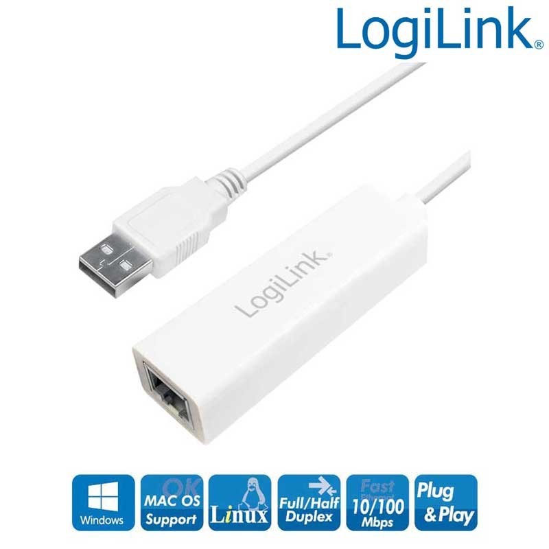 Logilink UA0144B - Cable Adaptador USB 2.0 a Fast Ethernet  (11cm)