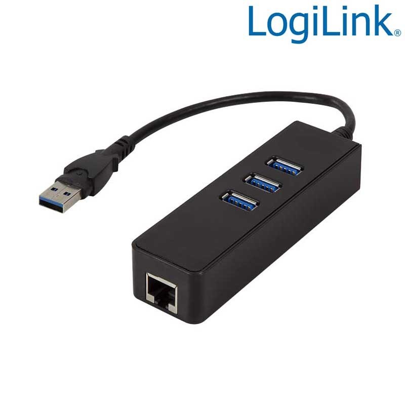 Logilink UA0173A - Cable Adapt USB 3.0 Ethernet Gigabit y HUB de 3 puertos USB 3.0 tipo A