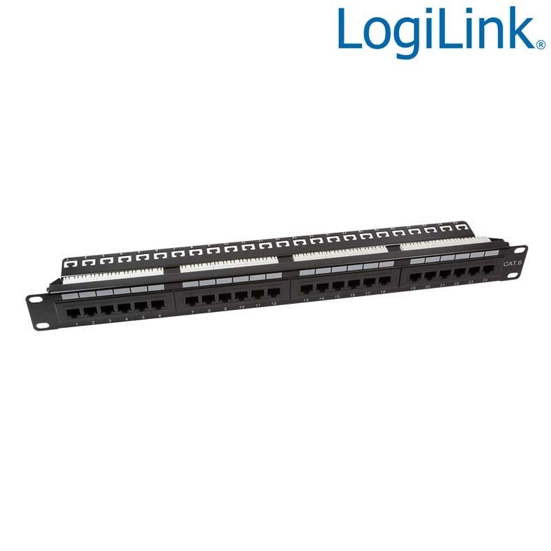 Logilink NP0004A - Patch Panel 19" Cat.6 UTP 24p"strain relief" Negro | Marlex Conexion