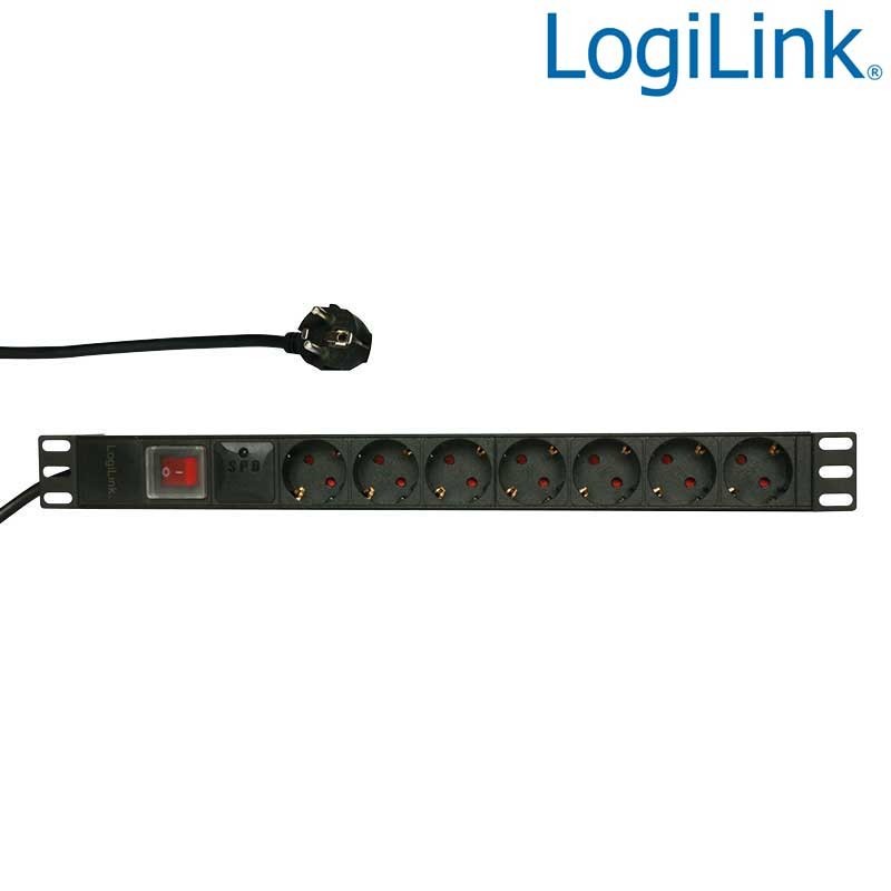 Logilink PDU7C01 - Regleta de alimentación Rack 19" de 7 tomas con interruptor protegida sobretensión