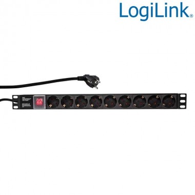 Logilink PDU9C02 - Regleta de alimentación Rack 19" de 9 tomas con interruptor | Marlex Conexion