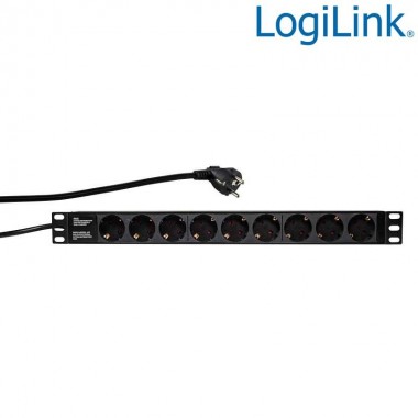 Logilink PDU9C03 - Regleta de alimentación Rack 19" de 9 tomas sin interruptor | Marlex Conexion