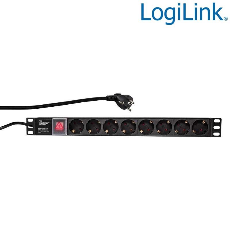Logilink PDU8C01 - Regleta de alimentación Rack 19" de 8 tomas con interruptor | Marlex Conexion