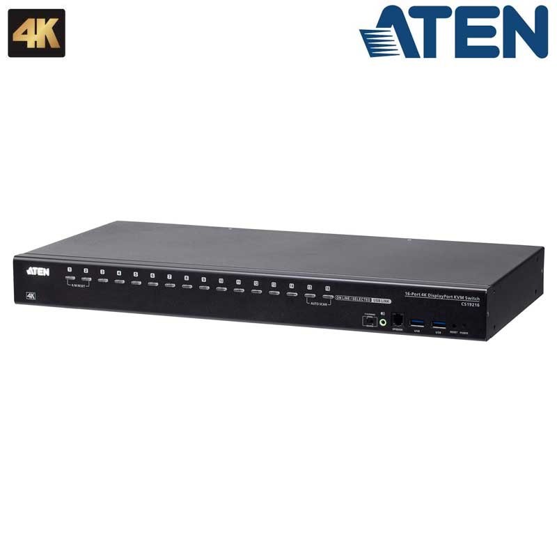 Aten CS19216 - KVM de 16 Puertos USB 3.0 4K DisplayPort con Audio y Hub USB 3.0 para Rack 19'
