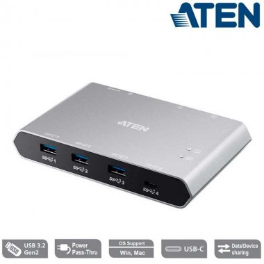 Conmutador de uso compartido USB-C Gen 2 de 2 puertos con pasarela de alimentación Aten US3342