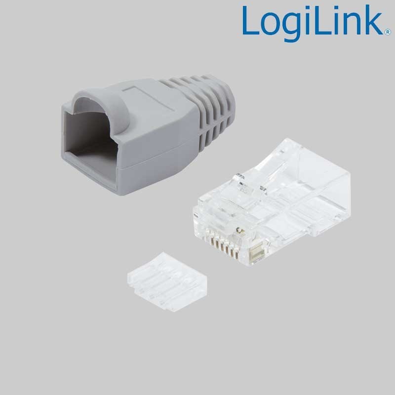 Logilink MP0023 - Conector RJ45 Macho UTP Cat6, Capuchón Gris, Guia (100 pcs)