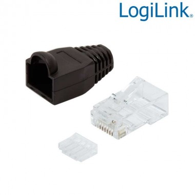 Logilink MP0024 - Conector RJ45 Macho UTP Cat6, Capuchón Negro, Guia (100 pcs)