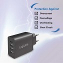 Logilink PA0221 - Cargador USB de Pared 1 USB-C y 3 USB-A , 27W, Negro