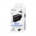 Logilink PA0221 - Cargador USB de Pared 1 USB-C y 3 USB-A , 27W, Negro