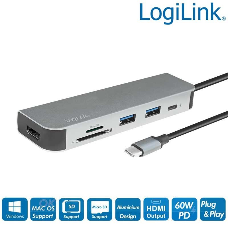 Logilink UA0343 - Docking Station USB-C 3.2 Gen 1, HDMI, SD y MIcro SD, USB 3.0