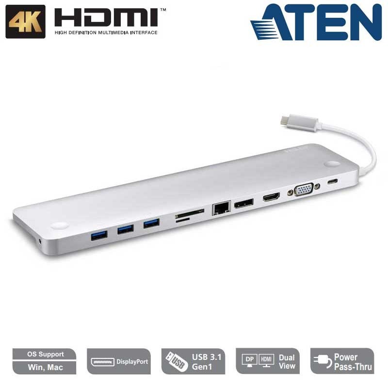 Aten UH3234 - Docking Station Multi Puertos USB-C con pasarela de Alimentacion