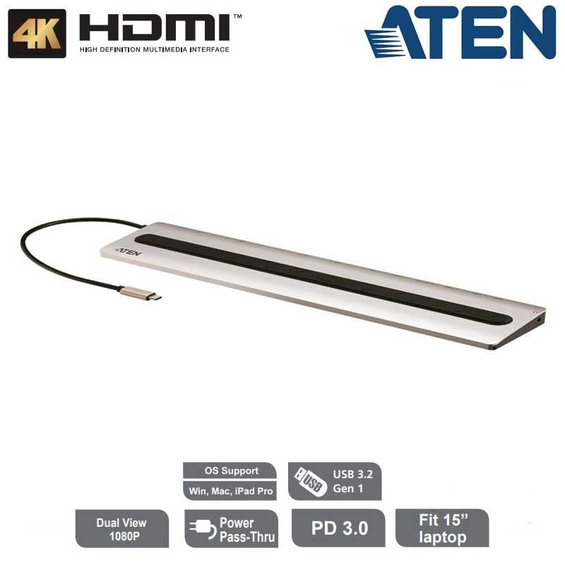 Aten UH3237 - Docking Station Multi Puertos USB-C con pasarela de Alimentación