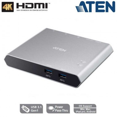 Conmutador KVM 4K HDMI USB-C de 2 puertos con pasarela de alimentación ATEN US3310