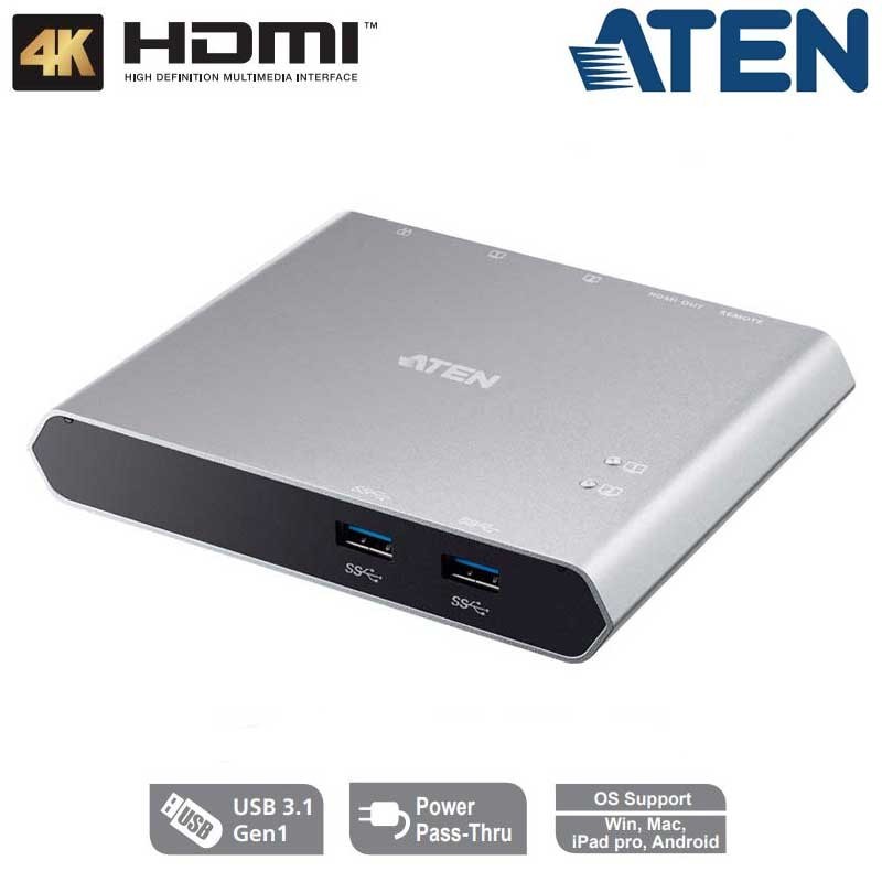 Aten UC3310 - Conmutador KVM 4K HDMI USB-C de 2 puertos con pasarela de alimentación