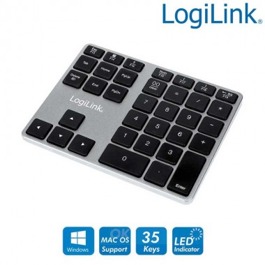 Logilink ID0187 | Teclado Numerico Bluetooth, 35 teclas, aluminio