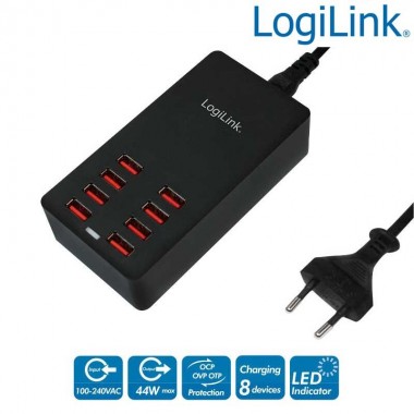 Logilink PA0140 - Estación de Carga USB, 8 Puertos, 44 W | Marlex Conexion
